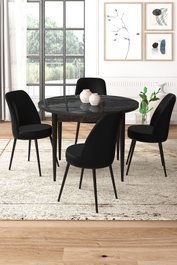 Hanah Home Tor - Juego de mesa y sillas de 5 piezas, Mármol Negro y Negro